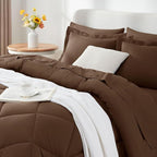 CozyLux King Size Comforter Set Brown - 7 Pieces Bed in a Bag King, Luxury Soft Bed Set for All Seasons, Bedding Set with Down Alternative Comforter, Sheets, Pillowcases & Shams