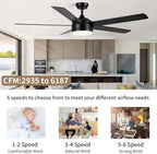 YUHAO 60 Inch Black Ceiling Fan with Light and Remote Control.Noiseless,Dimmable,3CCT,6 Speeds Reversible, DC Ceiling Fans for Indoor or Covered Outdoor