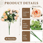 Zeyune 16 Bunches 12 Inch Artificial Mini Rose Bouquet 160 Heads Bridal Flower Bouquets Fake Silk Rose Bulk for Wedding Bridal Shower Christmas Home Office Garden Decoration(Champagne)