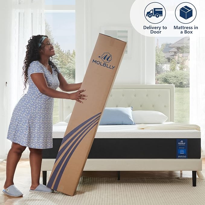 Molblly Twin XL Mattress,10 Inch Cooling-Gel Memory Foam Mattress Bed in a Box,Bed Supportive & Pressure Relief, 38" X 78"