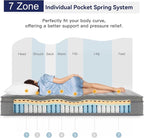 Vesgantti 10 Inch Multilayer Hybrid Queen Mattress - Multiple Sizes & Styles Available, Ergonomic Design with Memory Foam and Pocket Spring, Medium Firm Feel, Grey