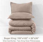 Litanika Light Coffee Oversized King Comforters Super King Size, 3 Pieces Lightweight Solid Bedding Comforter Set, All Season Fluffy Bed Set (120x120In Comforter & 2 Pillowcases)