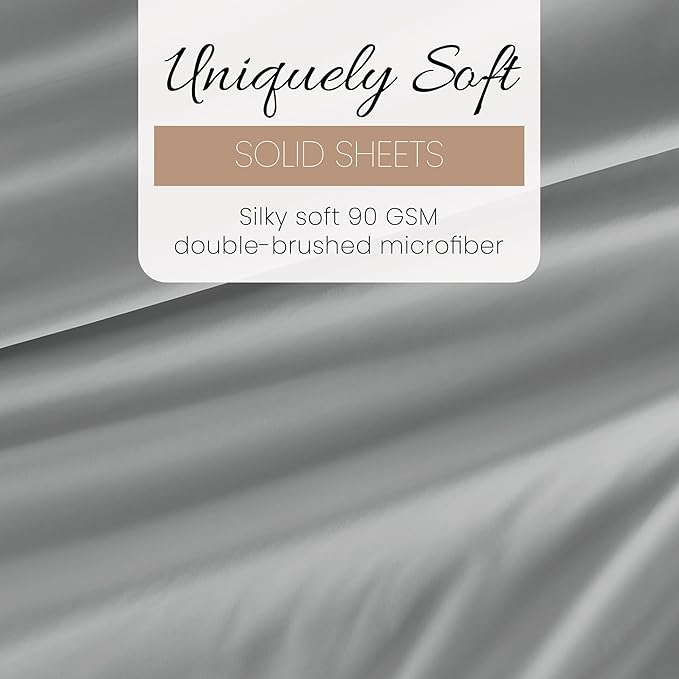 Linen Market Double-Brushed Microfiber Queen Sheet Set 4 Piece – Oeko-TEX Certified Ultra Soft & Wrinkle-Free - 16" Deep Pocket Sheets - Easy Care Queen Size - Light Gray