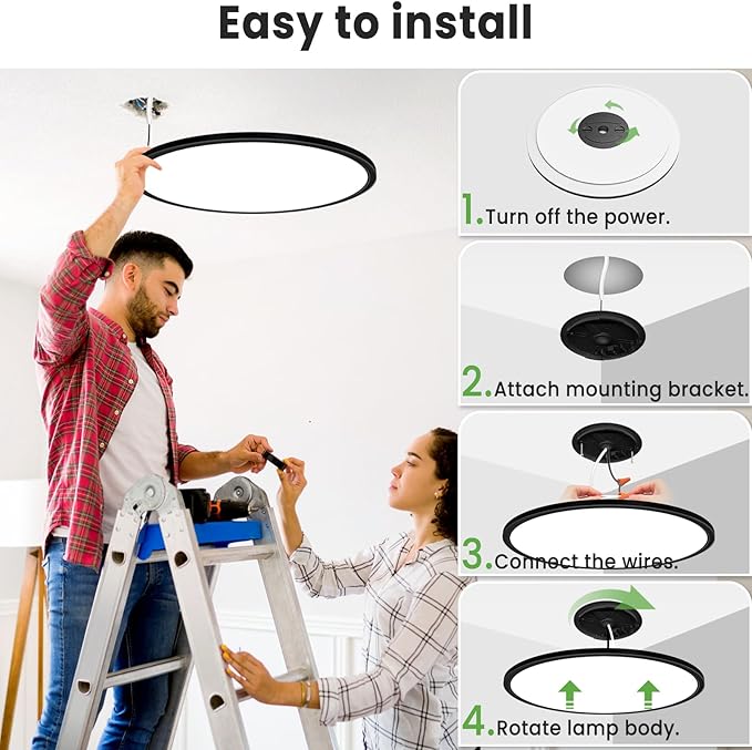 zemty 20 inch LED Flush Mount Ceiling Light, 50W 5000lm Large Light Fixture, 3 Color Temperature in One 3000k 4500k 6000K Round Modern Ceiling Lamp for Bedroom Kitchen Dining Room (Black)