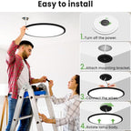 zemty 20 inch LED Flush Mount Ceiling Light, 50W 5000lm Large Light Fixture, 3 Color Temperature in One 3000k 4500k 6000K Round Modern Ceiling Lamp for Bedroom Kitchen Dining Room (Black)