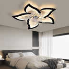 Low Profile Ceiling Fans with Lights,27.2” Black Modern Dimmable Flower Shape Ceiling Light Fan with Remote Control/app Control,Timing 6 Gear Speeds Fan Ceiling Lamp.