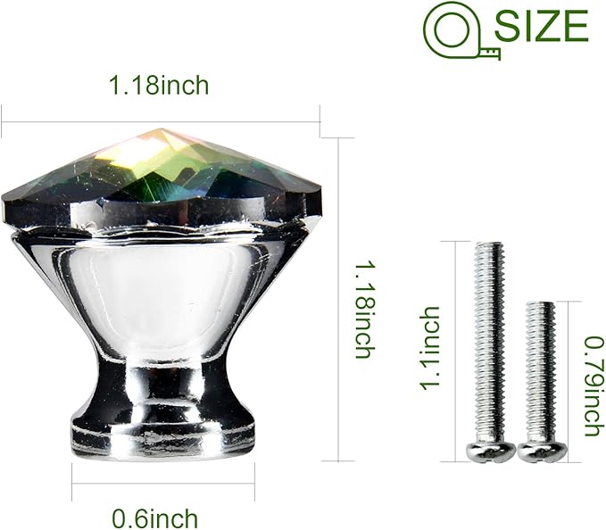 POZEAN Crystal Cabinet Knobs 30Pack, 1.18inch Dresser Knobs for Cabinet, Drawer with Two Different Sizes Screws, Diamond Glass Pulls Handles (30mm, 30Pack, Colorful)