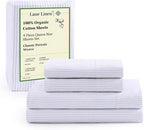 LANE LINEN 100% Organic Cotton Sheet Sets Queen Size, 4Pc Queen Size Cotton Sheets, Hotel Style Sheets, Bedding Sheets & Pillowcases, Queen Sheet Sets Deep Pockets Fits Upto 15" - Blue Ticking Stripe
