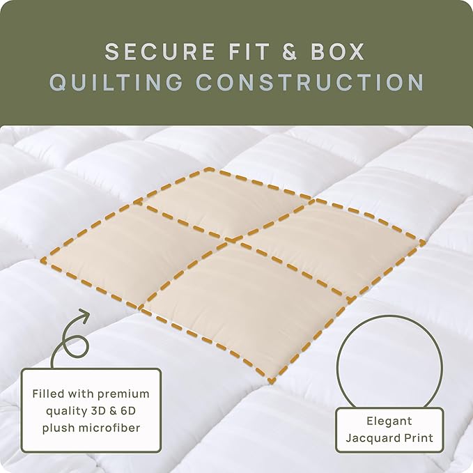 Soft & Cooling Pillow Top Mattress Topper California King with 300TC Cotton Cover, Extra Thick Plush Bed Topper for Back Pain, Overfilled Mattress Pad Cover for Firm Mattress, Fit to 6”-22” Mattress.
