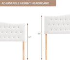 Tufted Upholstered Headboard King Size, Sturdy & Durable Solid Wood Bed headboard, Fabric Headboard Adjustable Height from 37” to 51”, Modern Button Diamond Design Head Board, White