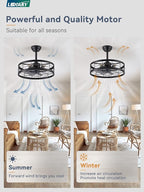 LEDIARY 20 inch Fandelier Caged Ceiling Fan with Light, Bladeless Ceiling Fan with Remote, Farmhouse Fan Lights Ceiling Fixtures for Kitchen, Bedroom, Outdoor(6 Speed, Timing)-Black