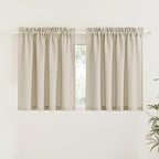 RYB HOME Semi Sheer Curtains - Linen Textured Fabric Privacy Sheer Light Filtering Window Decor for Bedroom Kitchen Bath Kids Nursery, Beige, Wide 52 x Long 45 inch, Set of 2