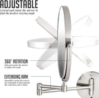 OVENTE 9" Wall Mounted Makeup Mirror with 1X/7X Magnification, Double Sided Magnifying Round Bathroom Vanity Mirror, 360° Swivel Design, Extendable and Folding Arm, Polished Chrome MNLFW90CH1X7X