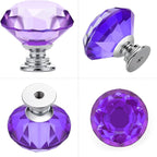 Ravinte 10 Pack Purple Crystal Knobs for Dresser Drawers Glass Cabinet Knobs Diamond Shaped Drawer Knobs - 30 mm Knobs with Silver Base