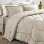 CozyLux Queen Comforter Set Oatmeal - Bed in a Bag Queen Size 7 Pieces, Luxury Soft Bed Set for All Seasons, Bedding Set with Down Alternative Comforter, Sheets, Pillowcases & Shams