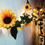 2 Pack 8.8FT Artificial Sunflower Garland with 100 LED Fairy String Lights,Fake Vines Faux Sunflowers Hanging Garland Silk Flowers Hanging Plant for Indoor,Outdoor,Wedding,Wall,Birthday Party