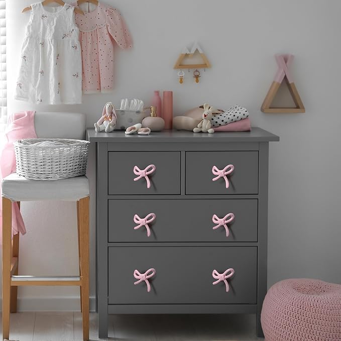 8 Pcs Bow Knobs for Dresser Matel Bow Drawer Knobs Vintage Dresser Handles Cabinet Drawer Pulls for Home Bedroom Kitchen Cabinets Hardware Cupboard (Pink,Classic Style)