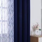 BONZER Mix and Match Curtains - 2 Pieces Branch Print Sheer Curtains and 2 Pieces Blackout Curtains for Bedroom Living Room Grommet Window Drapes, 54x63 Inch/Panel, Indigo, Set of 4 Panels