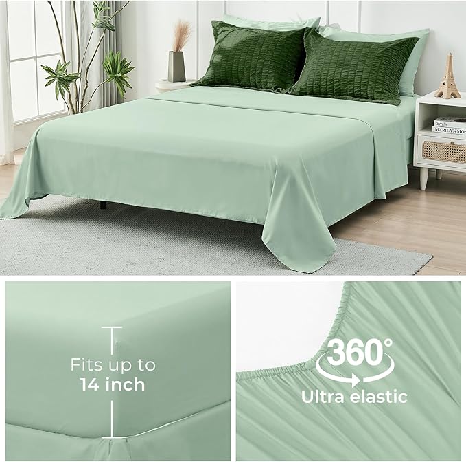 HYMOKEGE Dark Green/Sage Green Twin Comforter Set Seersucker 5 Pieces, All Season Luxury Bed in a Bag for Bedroom, Bedding Set with Comforter, Sheets, Pillowcase & Sham