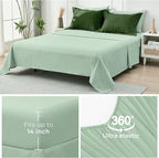 HYMOKEGE Dark Green/Sage Green Queen Comforter Set Seersucker 7 Pieces, All Season Luxury Bed in a Bag Queen for Bedroom, Bedding Set with Comforter, Sheets, Pillowcases & Shams