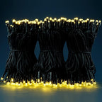 YULETIME 100 ft 300 Count Warm White LED String Lights with 8 Models Adapter, Black Wire Wide Angle 5mm Christmas Lights (Warm White - Black Wire)