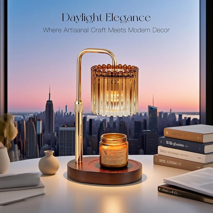 Candle Warmer Lamp with Timer: Amber Candle Warming Lamp with 2 Bulbs Height Adjustable Wax Melt Dimmable Bedroom Decor Christmas Gift for Women