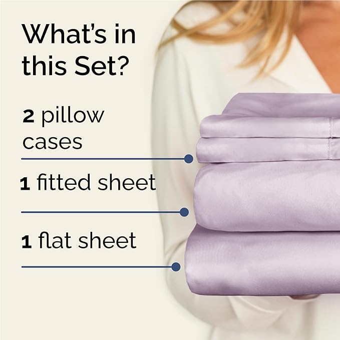 Twin XL 4 Piece Sheet Set - Comfy Breathable & Cooling - Soft Hotel Luxury Bedding Set with 8-16 Inch Deep Pockets - 1 Flat & 1 Fitted Sheet & 2 Pillowcases - Wrinkle Free & Easy Care - Light Lavender