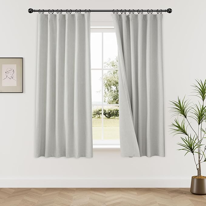 KangBang Blackout Linen Curtains 72 Inch Length 2 Panels- Back Tab Loop Pocket Light Blocking Linen Drapes for Cozy Vibes, Thermal Insulated Apartment-Friendly Curtains(52Wx72L, Light Grey)