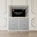 WLIVE 6 Drawer Dresser for Bedroom, Wide Fabric Dresser TV Stand for 50 Inches TV with Metal Frame, Wooden Top, Chest of Drawers, Storage Organizer for Living Room, Hallway, Light Grey