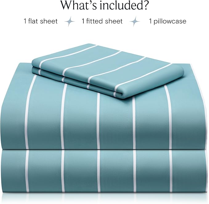 LuxClub Striped Sheets, 3 PC Striped Bed Sheets Twin Size, Deep Pockets Wrinkle Free-Kids-Fitted Sheets Machine Washable Hotel Bedding (Twin, Light Blue)