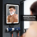 Lighted Shower Mirror Fogless for Shaving, Heated Fog Free Large 9.5*7inch 3 Color Modes Dimming Shower Shaving Mirror with Light, Rechargeable Anti-Fog Shower Mirror with Storage Tray & Razor Holders