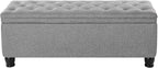 SONGMICS Storage Ottoman, Storage Bench, Tufted Entryway Bedroom Bench, 17.7 x 46.5 x 17.7 Inches, Hinges Easy Lid Operation, Wooden Legs, Linen-Look Cover, Loads 330 lb, Light Gray ULOM070G02