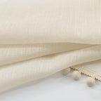 Treatmentex Sheer Linen-Look Curtains 95in Bedroom Decorative Pompom Trimmed Voile for Living Room Slub Textured Natural Window Curtain Panels 2pcs