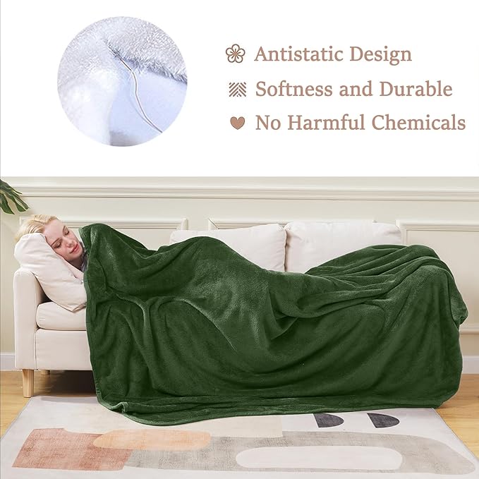 HOZY Soft Blanket Queen Size Fleece Warm Fuzzy Throw Blankets for The Bed Sofa Lightweight 350GSM Green 90"*90"