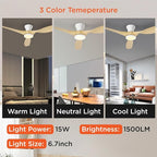 TALOYA 52 inch Ceiling Fans with Lights and Remote, Flush Mount Low Profile Ceiling Fan with Reversible DC Motor ABS Blades for Bedroom Living Room Kitchen Light Oak Finish