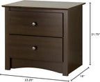 Prepac Sonoma Traditional Nightstand Side Table with 2 Drawers, Functional 2-Drawer Bedside Table 16" D x 23.25" W x 21.75" H, Espresso, EDC-2422