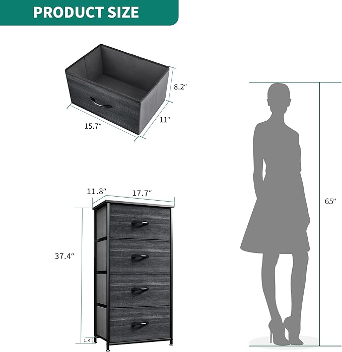 YITAHOME Dresser with 4 Drawers - Fabric Storage Tower, Organizer Unit for Bedroom, Hallway, Closets - Sturdy Steel Frame, Wooden Top & Easy Pull Fabric Bins