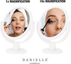 Danielle Creations 6.75-Inch Portable Two-Sided Vanity Round Vanity Makeup Mirror, No-Slip Soft Touch with 360 Rotation, 10x Magnification, White