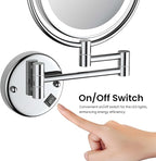 KIBI Circular Wall Mount Makeup Mirror with LED Lights, Dual-Sided 1x/5x Magnifying Mirror with Adjustable Arm, 360° Swivel, Solid Brass Construction for Durability and Style (Chrome, KMM101)