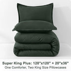 Litanika Forest Green Oversized King Comforter Set Super King Plus Size, 3 Pieces Lightweight Solid Bedding Comforter Set, All Season Fluffy Bed Set (128x120In Comforter & 2 Pillowcases)