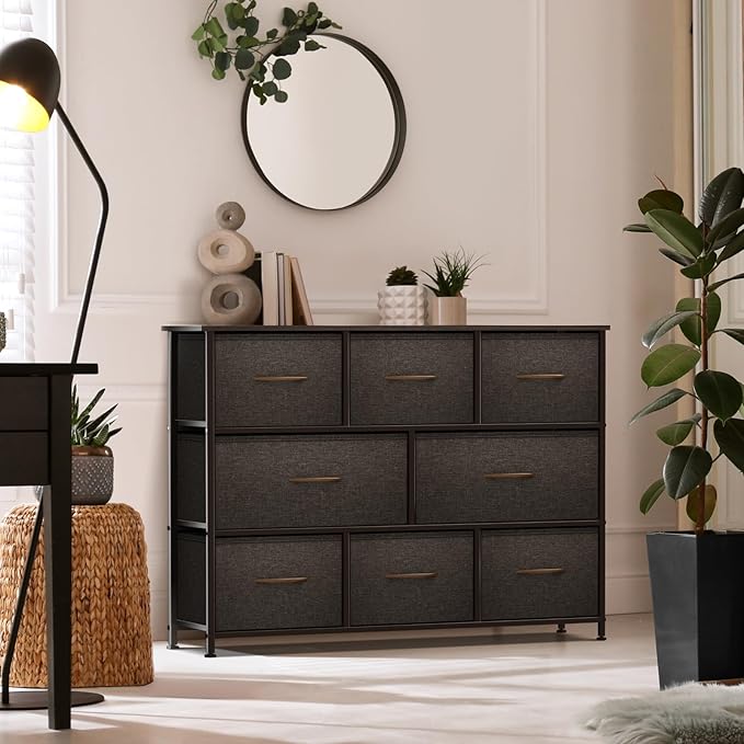 Sorbus Dresser with 8 Drawers - Chest Organizer Unit with Steel Frame Wood Top & Handle Easy Pull Fabric Bins for Clothes - Wide Storage Furniture for Bedroom, Hallway, Living Room, Nursery & Closet