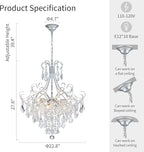 WUZUPS Crystal Chandelier 10-Light Pendant Ceiling Light Modern Lighting Fixture for Dining Room Hallway Bedroom Kitchen Bathroom, H 27.6" x W 22.8", E12 Base, Silver
