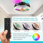 Flush Mount Ceiling Fan with Light - Small Low Profile Ceiling Fan,13" RGB Dimmable LED Bladeless Ceiling Fans, Modern Enclosed LED-RGB Ambient Light for Bedroom, Kids Room, Party