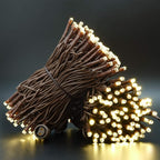 YULETIME 100 ft 300 Count Warm White LED String Lights with 8 Models Adapter, Brown Wire Wide Angle 5mm Christmas Lights (Warm White - Brown Wire)