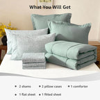 Monbix Full Comforter Set - 7 Pieces Sage Green Bed in a Bag Full Size Track Stitching Bedding Sets, All Seasons Down Alternative Comforter with Sheets,Pillowcases & Shams
