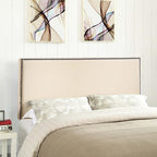 Modway Region Linen Fabric Upholstered Full Headboard in Ivory with Nailhead Trim