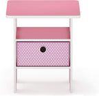 Furinno ANDREY Side Table, End Table, Night Stand with Open Shelves and Storage Bin, Bedside Table, for Living Room, Bedroom, Pink