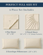 LANE LINEN 100% Organic Cotton Full Sheets Set, 4-Piece Pure Organic Cotton Percale Sheets, Long Staple Cotton Sheet, Ultra Soft Bedding Sheet, Breathable,Fits Mattress Upto 15" Deep - Natural