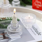 Ribbed Glass Candlestick Holders 6PCS Clear Candle Stick Holders for Tealight Taper Candles Dining Table Centerpieces Holiday Decoration