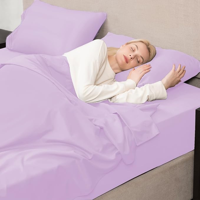 Mejoroom Queen Size Sheet Set - Hotel Luxury 1800 Bedding Sheets & Pillowcases - Deep Pocket Fitted Sheet, Soft, Breathable, Wrinkle & Fade Resistant - 4 Piece (Queen, Lavender)